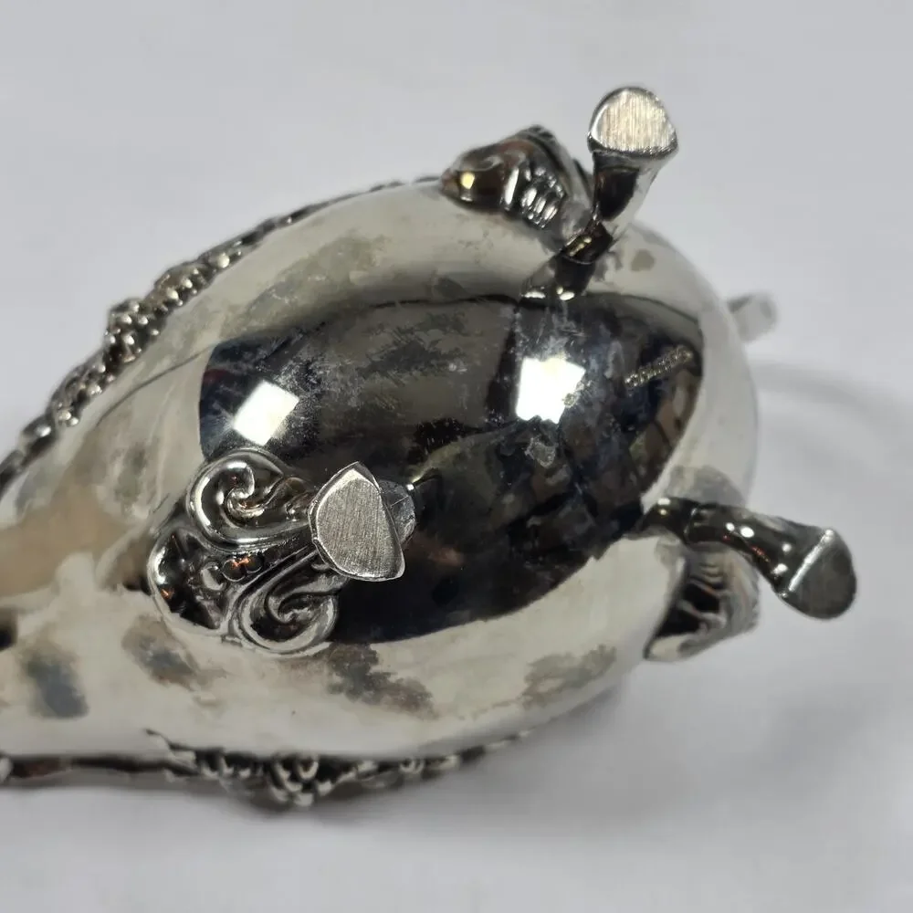 Vintage Godinger Silverplate Gravy Boat Ornate Floral Scroll Footed Serving